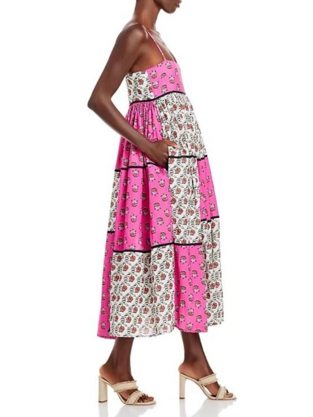 RHODE Pink and Cream Patchwork Midi Dress